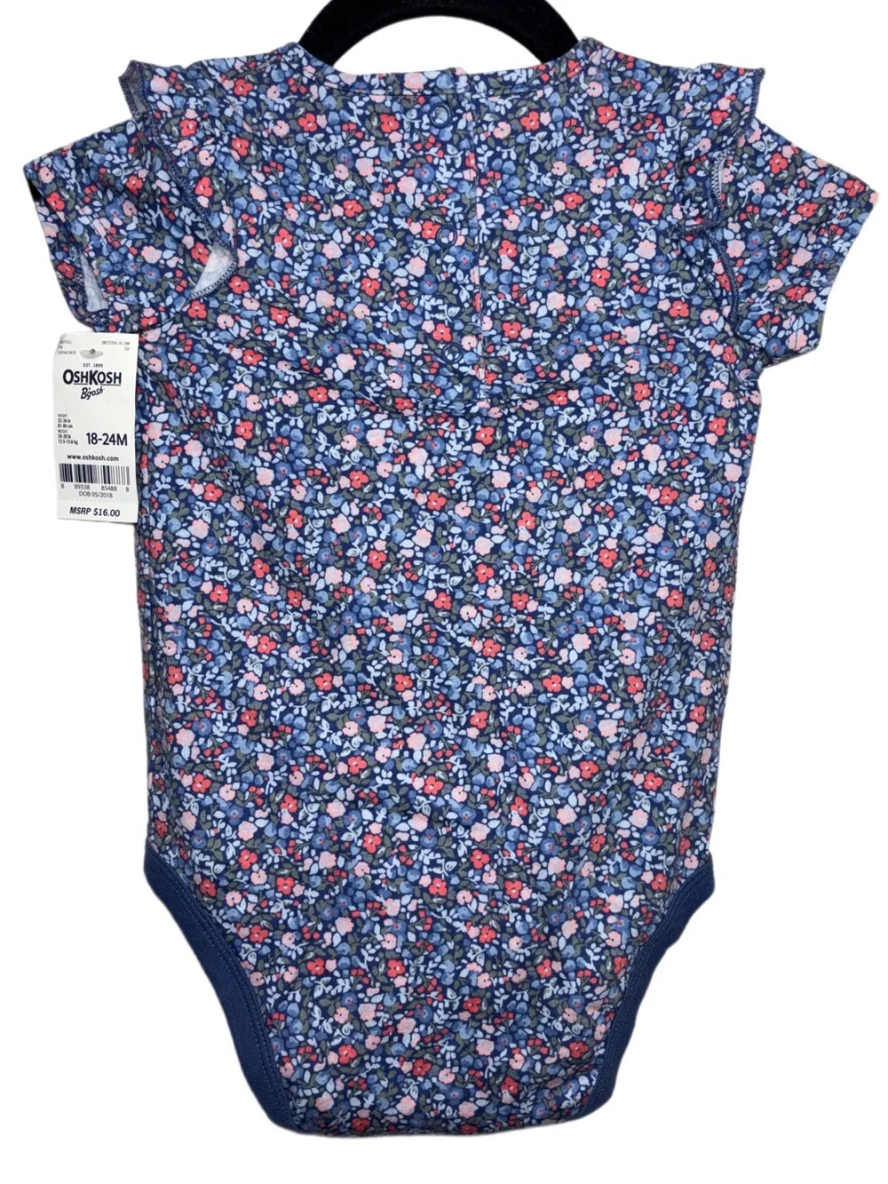 NWT OshKosh B'gosh Blue Floral One-Piece Bodysuit infants size 18-24 months